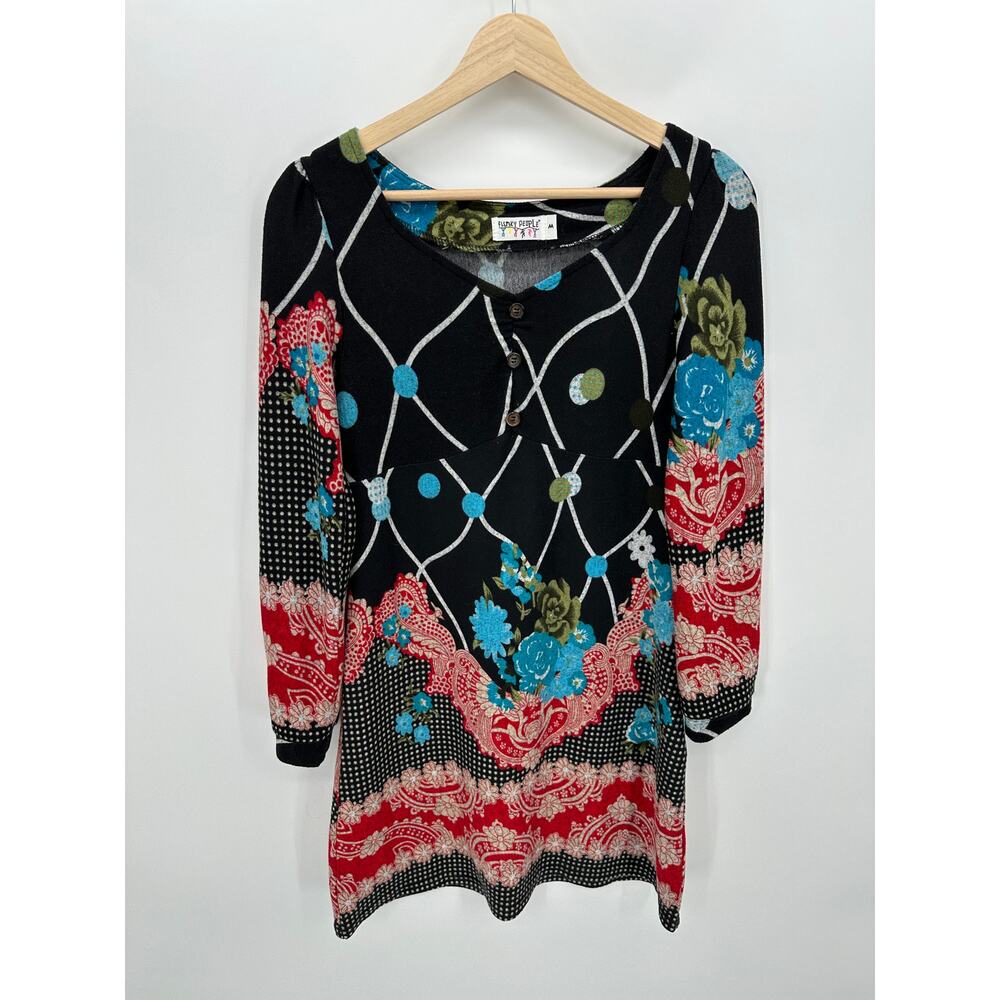 Funky People Sweater Dress Medium Floral Printed Long‎ Sleeve Knit Knee Length
